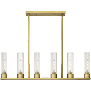 Empire Linear Pendant Ceiling Light in Brushed Brass, Clear Glass