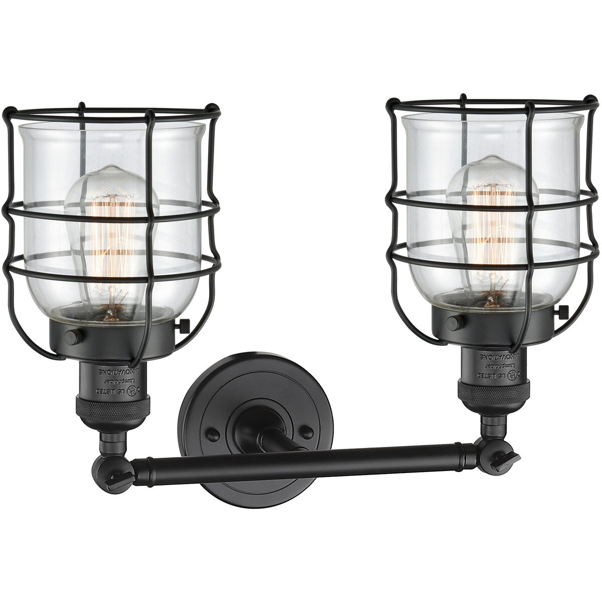 Franklin Restoration Small Bell Cage LED 16 inch Matte Black Bath Vanity Light Wall Light in Clear Glass, Franklin Restoration