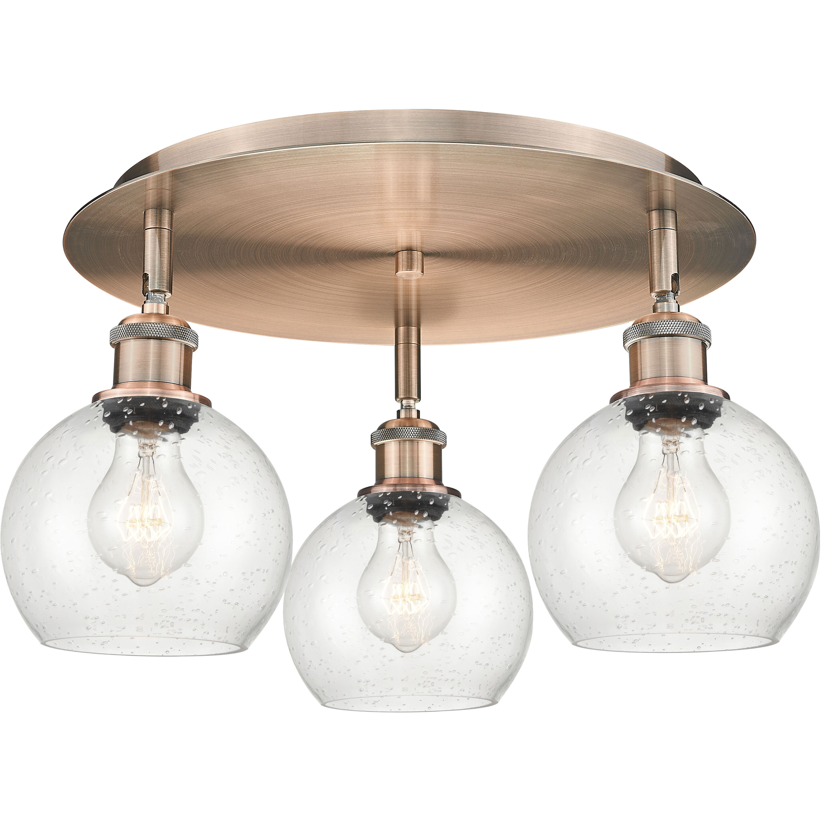 Athens 3 Light 17.75 inch Antique Copper Flush Mount Ceiling Light in Seedy