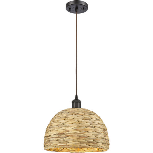 Woven Rattan 1 Light 12 inch Oil Rubbed Bronze Pendant Ceiling Light in Oil Rubbed Bronze and Natural