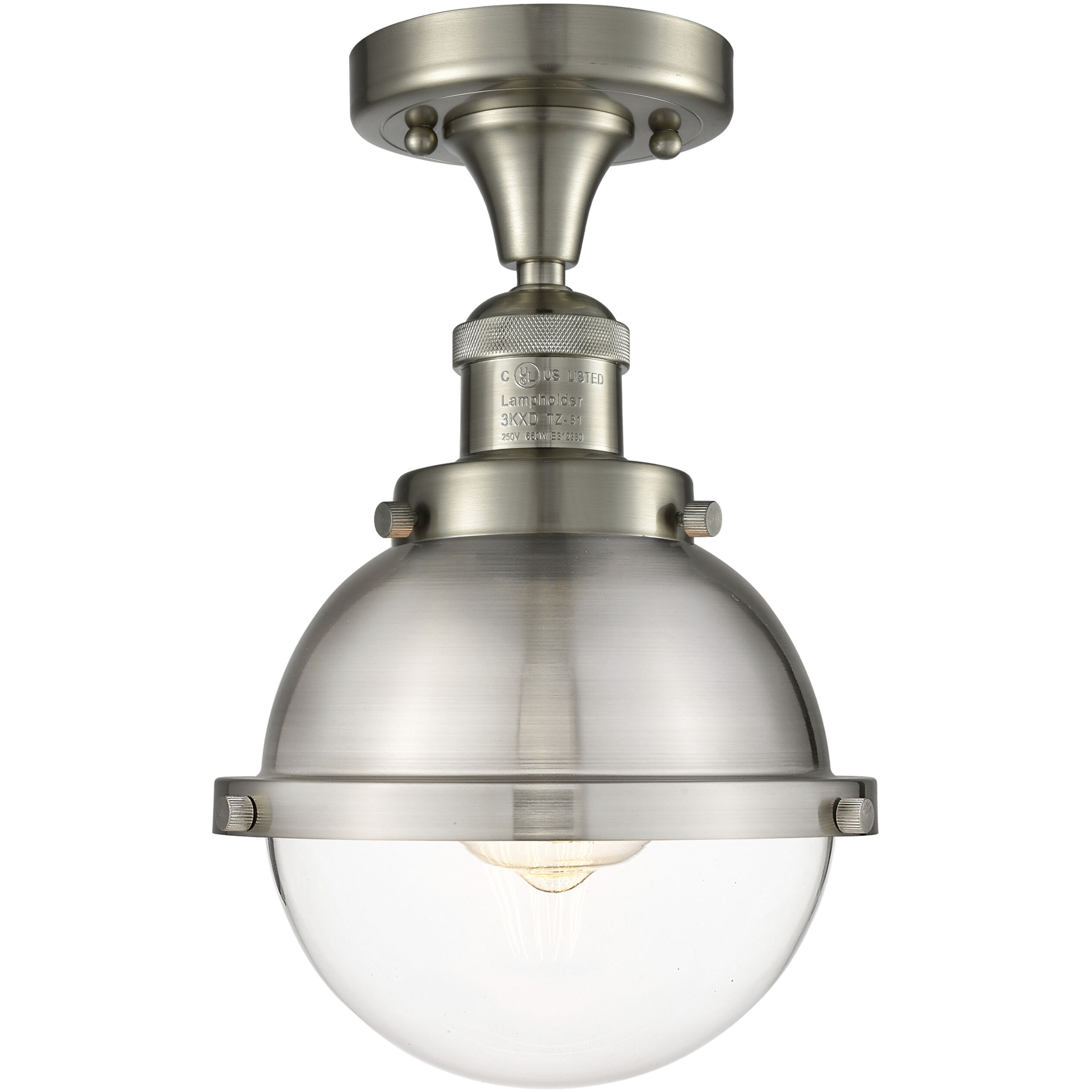 Franklin Restoration Hampden 1 Light 7.25 inch Brushed Satin Nickel Semi-Flush Mount Ceiling Light in Clear Glass
