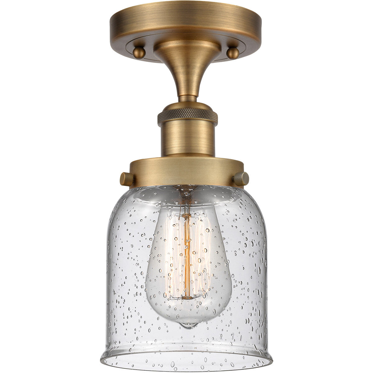 Ballston Small Bell 1 Light 5 inch Brushed Brass Semi-Flush Mount Ceiling Light in Seedy Glass