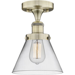 Cone 1 Light 7.75 inch Antique Brass Semi-Flush Mount Ceiling Light