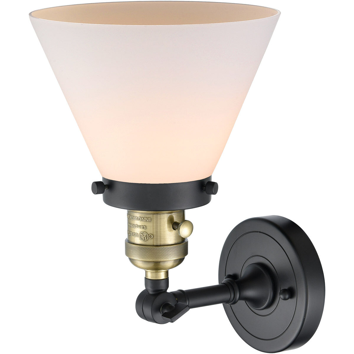 Franklin Restoration Large Cone LED 8 inch Black Antique Brass Sconce Wall Light, Franklin Restoration