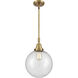 Franklin Restoration Beacon LED 10 inch Brushed Brass Mini Pendant Ceiling Light in Seedy Glass