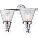 Franklin Restoration Small Cone 2 Light 18 inch Polished Chrome Bath Vanity Light Wall Light in Seedy Glass, Franklin Restoration