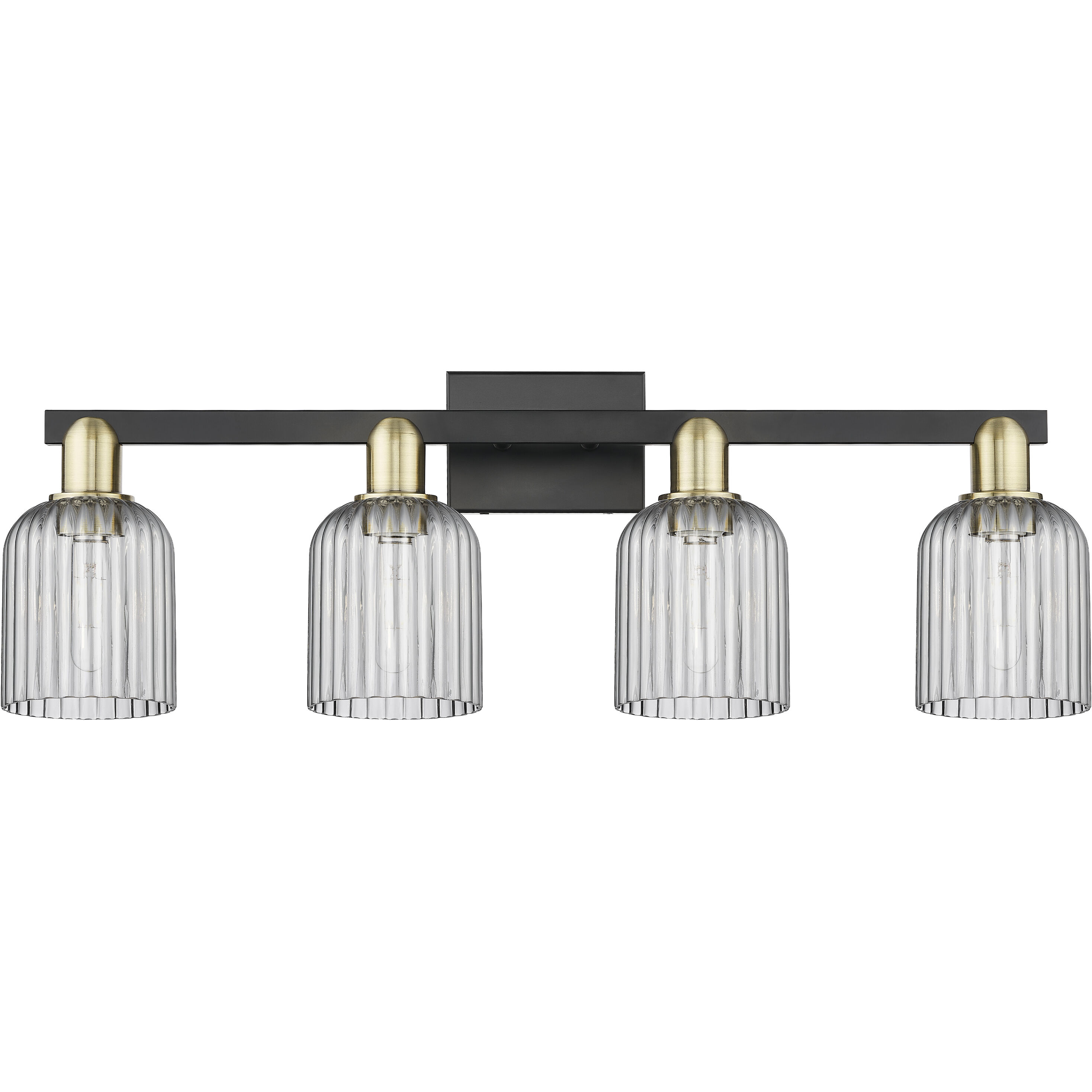 Bridal Veil 4 Light 32 inch Black Antique Brass Bath Vanity Light Wall Light in Light Smoke Glass