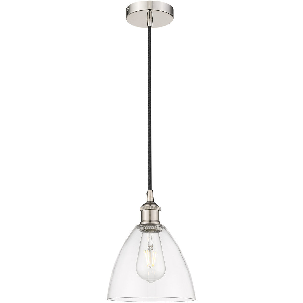 Edison Dome LED 7.5 inch Polished Nickel Mini Pendant Ceiling Light in Clear Glass