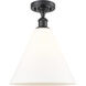 Edison Berkshire 1 Light 12 inch Matte Black Semi-Flush Mount Ceiling Light in Matte White Glass