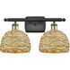 Woven Rattan 2 Light 18 inch Black Antique Brass and Natural Bath Vanity Light Wall Light
