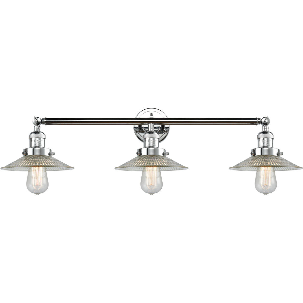 Franklin Restoration Halophane 3 Light 33 inch Polished Chrome Bath Vanity Light Wall Light in Clear Halophane Glass, Franklin Restoration