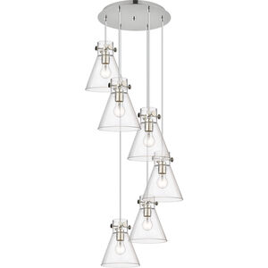 Newton Cone 6 Light 18.63 inch Polished Nickel Multi Pendant Ceiling Light in Clear Glass