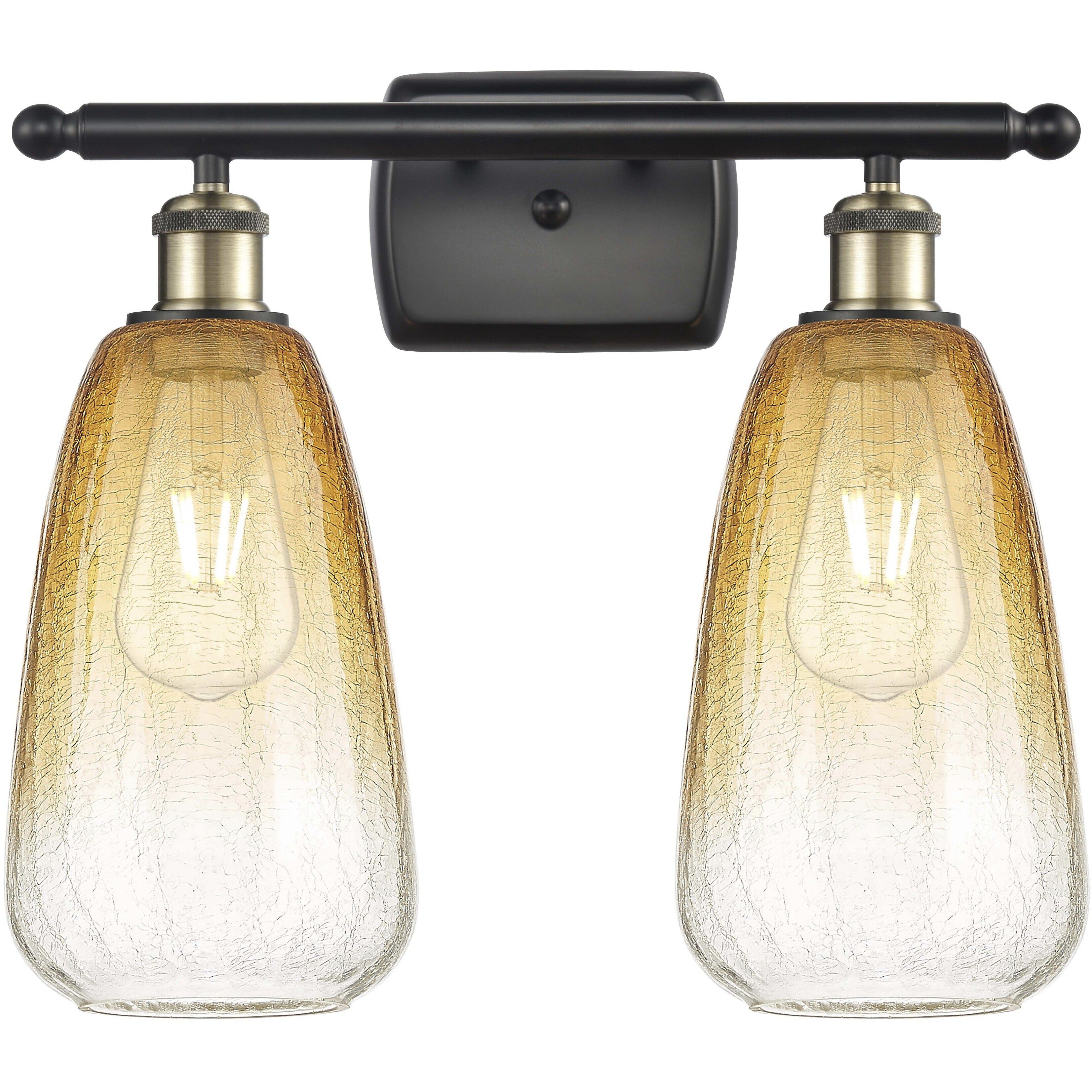 Ballston Brookhaven Almond 2 Light 16 inch Black Antique Brass Bath Vanity Light Wall Light in Amber Glass