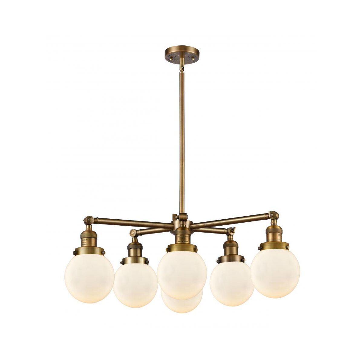Franklin Restoration XX-Large Beacon 6 Light 35 inch Brushed Brass Chandelier Ceiling Light in Incandescent, Matte White Glass, Franklin Restoration