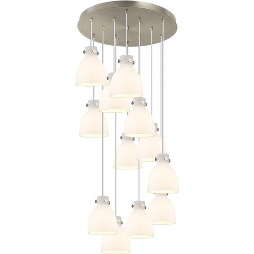 Newton Bell 12 Light 27.25 inch Brushed Satin Nickel Multi Pendant Ceiling Light in White Glass