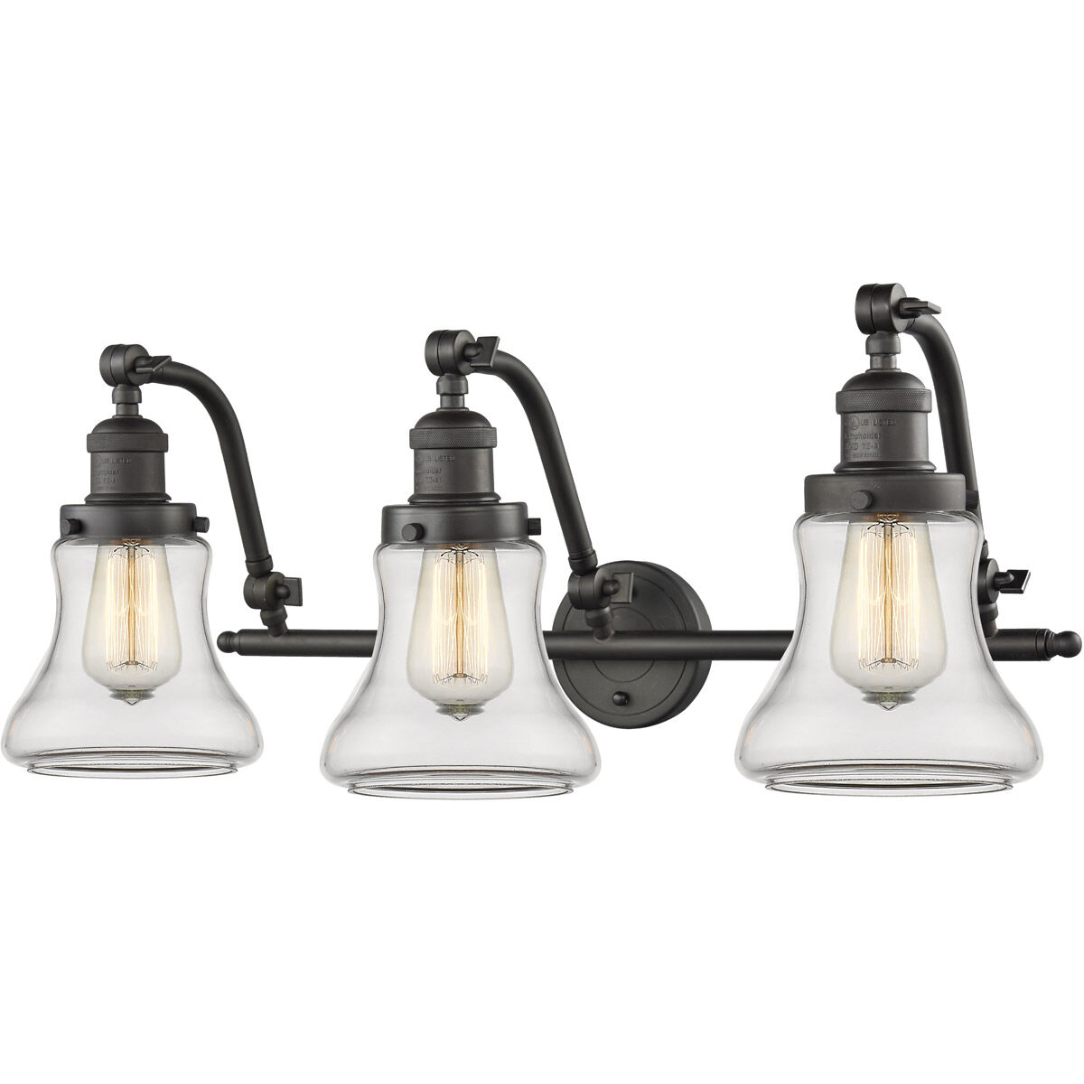 Franklin Restoration Bellmont 3 Light 28 inch Oil Rubbed Bronze Bath Vanity Light Wall Light in Clear Glass, Franklin Restoration