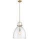 Newton Bell 1 Light 14 inch Brushed Brass Pendant Ceiling Light in Seedy Glass