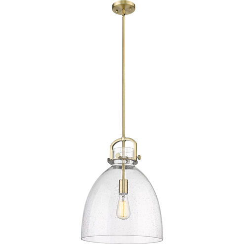 Newton Bell 1 Light 14 inch Brushed Brass Pendant Ceiling Light in Seedy Glass