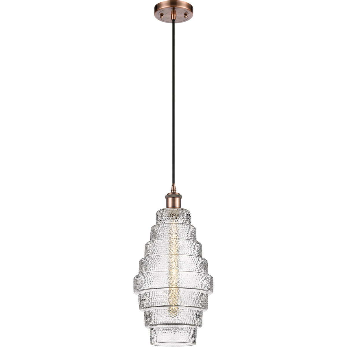 Ballston Cascade LED 8.25 inch Antique Copper Mini Pendant Ceiling Light in Clear Glass