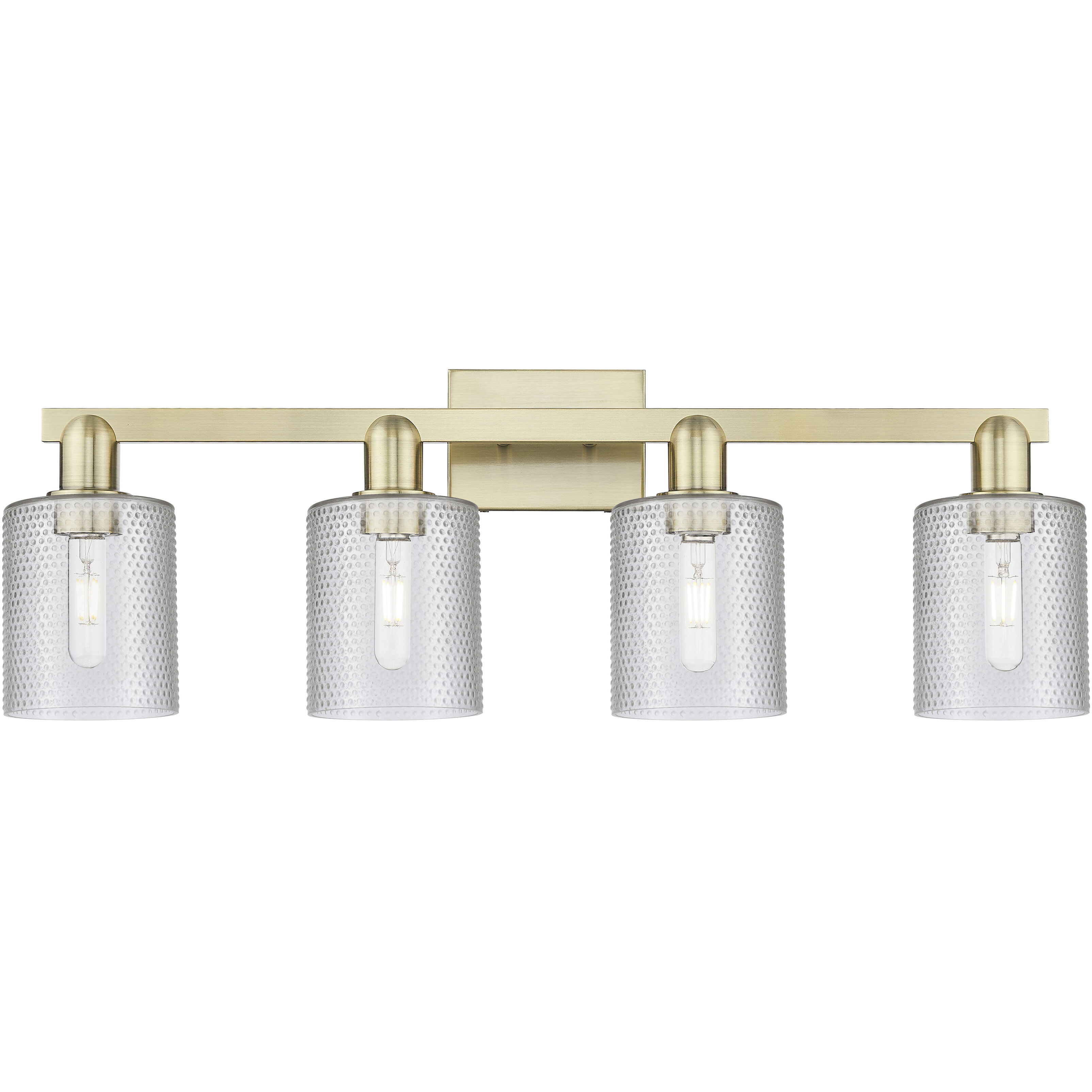 Arcadia Cobbleskill 4 Light 32 inch Antique Brass Bath Vanity Light Wall Light in Clear