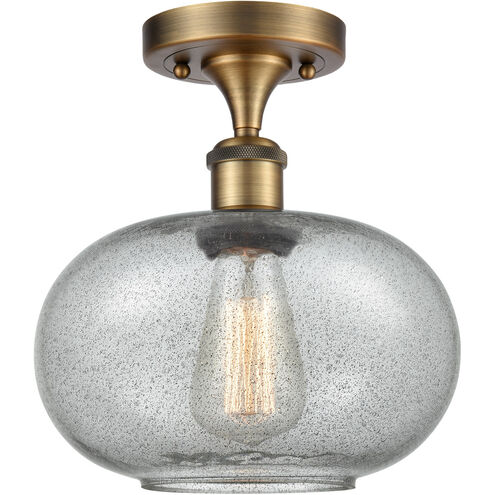 Ballston Gorham 1 Light 9.5 inch Brushed Brass Semi-Flush Mount Ceiling Light in Charcoal Glass, Ballston