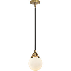 Nouveau 2 Beacon LED 6 inch Black Antique Brass and Matte Black Mini Pendant Ceiling Light in Matte White Glass