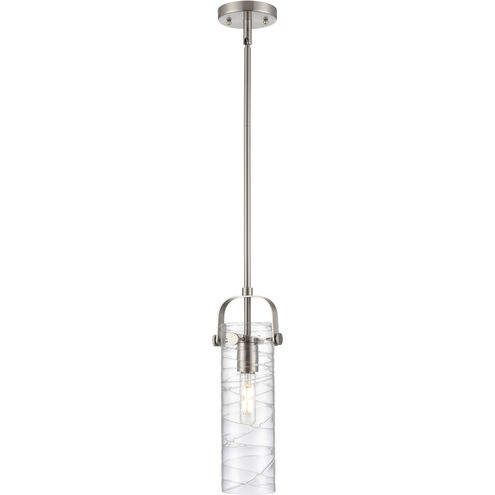 Pilaster II Cylinder 1 Light 5 inch Satin Nickel Pendant Ceiling Light in Deco Swirl Glass