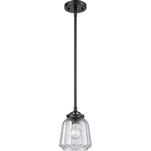 Nouveau Chatham LED 6 inch Oil Rubbed Bronze Mini Pendant Ceiling Light in Clear Glass, Nouveau
