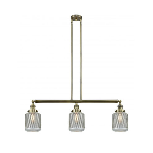 Franklin Restoration Stanton 3 Light 39 inch Antique Brass Island Light Ceiling Light in Incandescent, Clear Wire Mesh Glass, Franklin Restoration