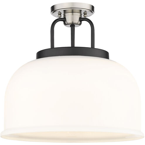 Kahana 3 Light 15 inch Black Satin Nickel Semi-Flush Mount Ceiling Light in Matte White Glass