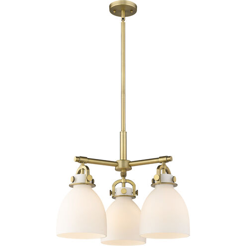 Newton Bell 3 Light 20.38 inch Brushed Brass Pendant Ceiling Light in Matte White Glass