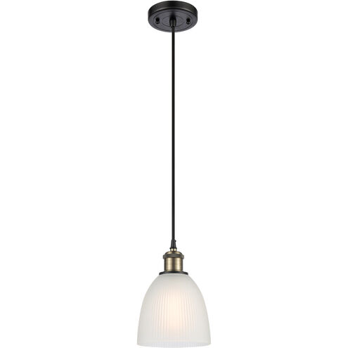 Ballston Castile LED 6 inch Black Antique Brass Mini Pendant Ceiling Light in White Glass, Black Textured, Ballston
