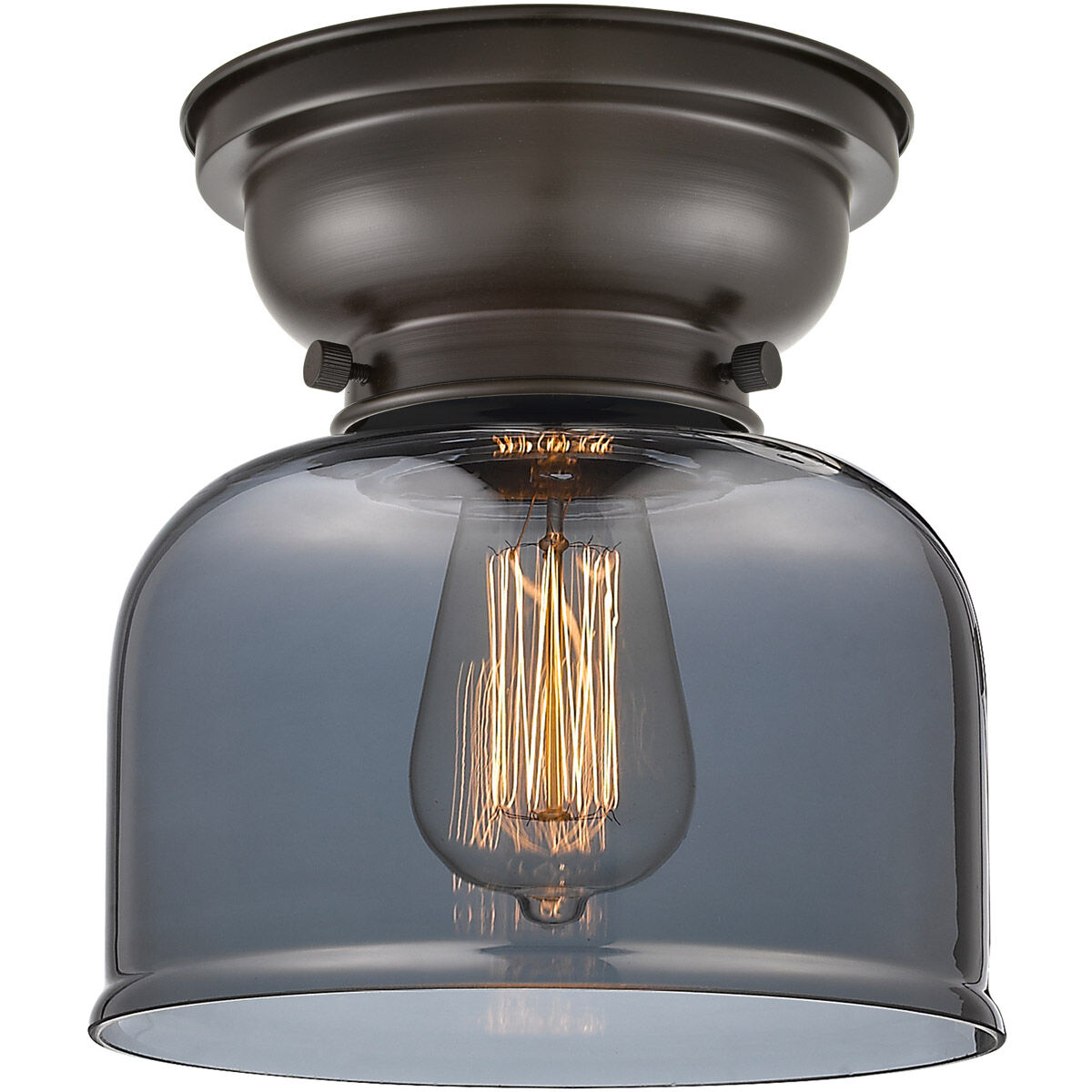 Aditi Large Bell LED 8 inch Oil Rubbed Bronze Flush Mount Ceiling Light in Plated Smoke Glass, Aditi