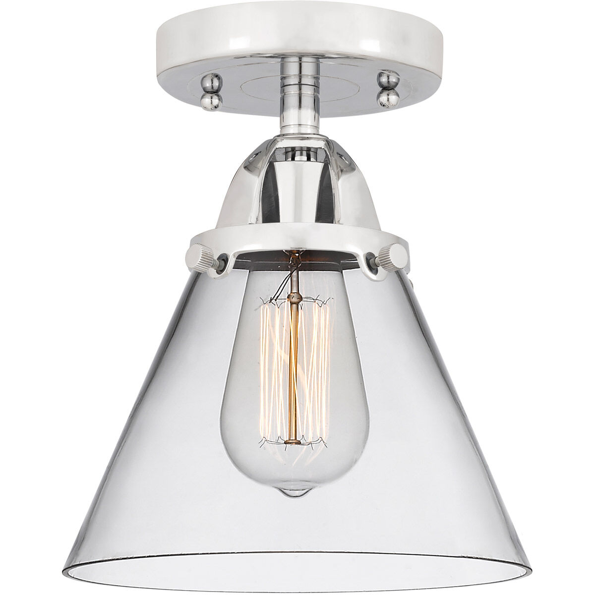 Nouveau 2 Large Cone 1 Light 8 inch Polished Chrome Semi Flush Mount Ceiling Light in Clear Glass