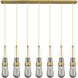 Milan 7 Light 48.13 inch Brushed Brass Linear Pendant Ceiling Light in Light Smoke Glass