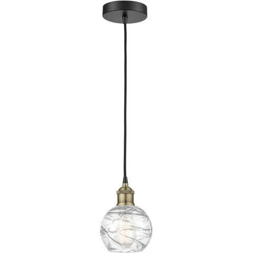 Athens Deco Swirl 1 Light 6 inch Black Antique Brass Mini Pendant Ceiling Light in Clear Deco Swirl Glass