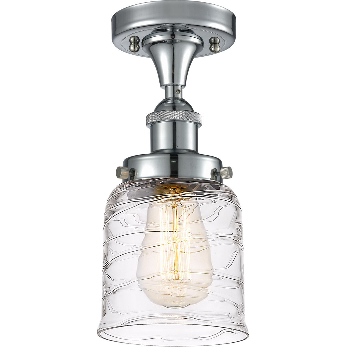 Ballston Bell LED 5 inch Polished Chrome Semi-Flush Mount Ceiling Light in Clear with Cage