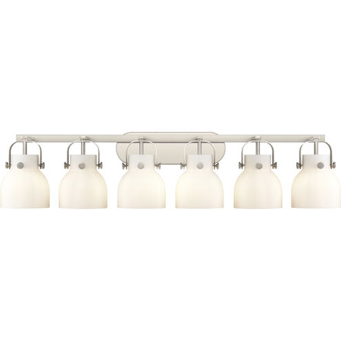 Pilaster II Bell 6 Light 45.5 inch Satin Nickel Bath Vanity Light Wall Light in Matte White Glass