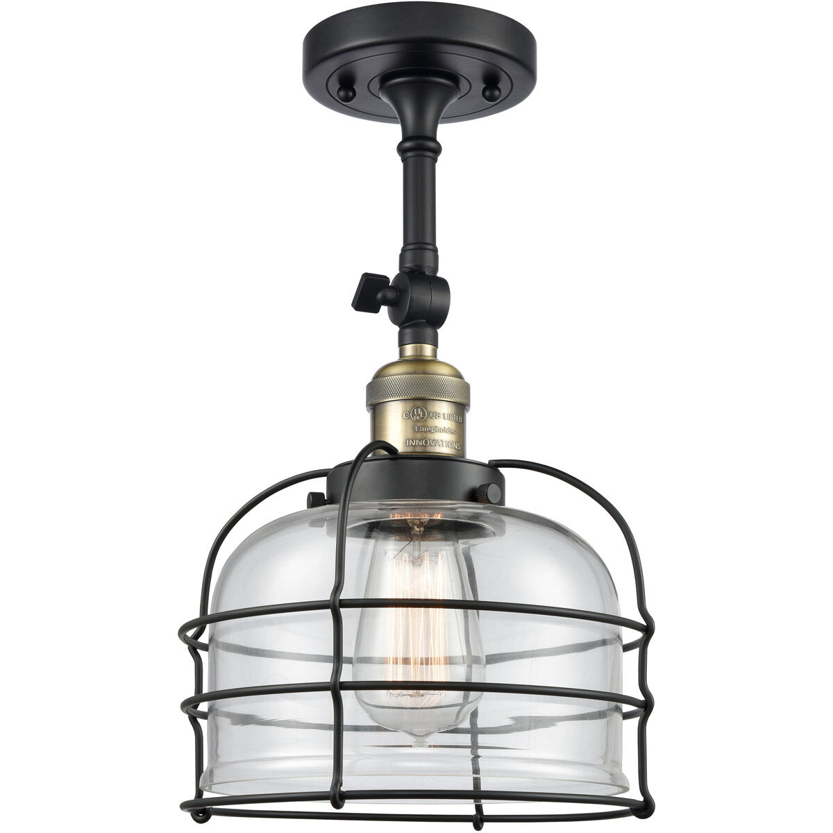 Franklin Restoration Large Bell Cage 1 Light 8 inch Black Antique Brass Semi-Flush Mount Ceiling Light in Clear with Cage, Franklin Restoration