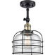 Franklin Restoration Large Bell Cage 1 Light 8 inch Black Antique Brass Semi-Flush Mount Ceiling Light in Clear with Cage, Franklin Restoration