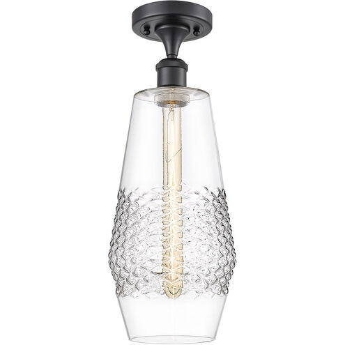 Ballston Windham LED 7 inch Matte Black Semi-Flush Mount Ceiling Light in Clear Glass