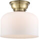 Aditi X-Large Bell LED 12 inch Antique Brass Flush Mount Ceiling Light in Matte White Glass, Aditi