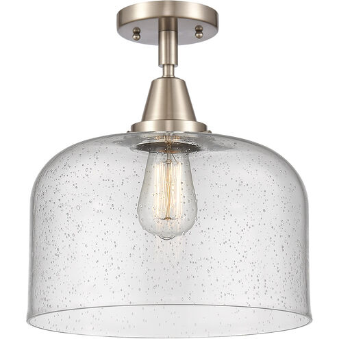 Franklin Restoration X-Large Bell 1 Light 12 inch Brushed Satin Nickel Flush Mount Ceiling Light in Seedy Glass