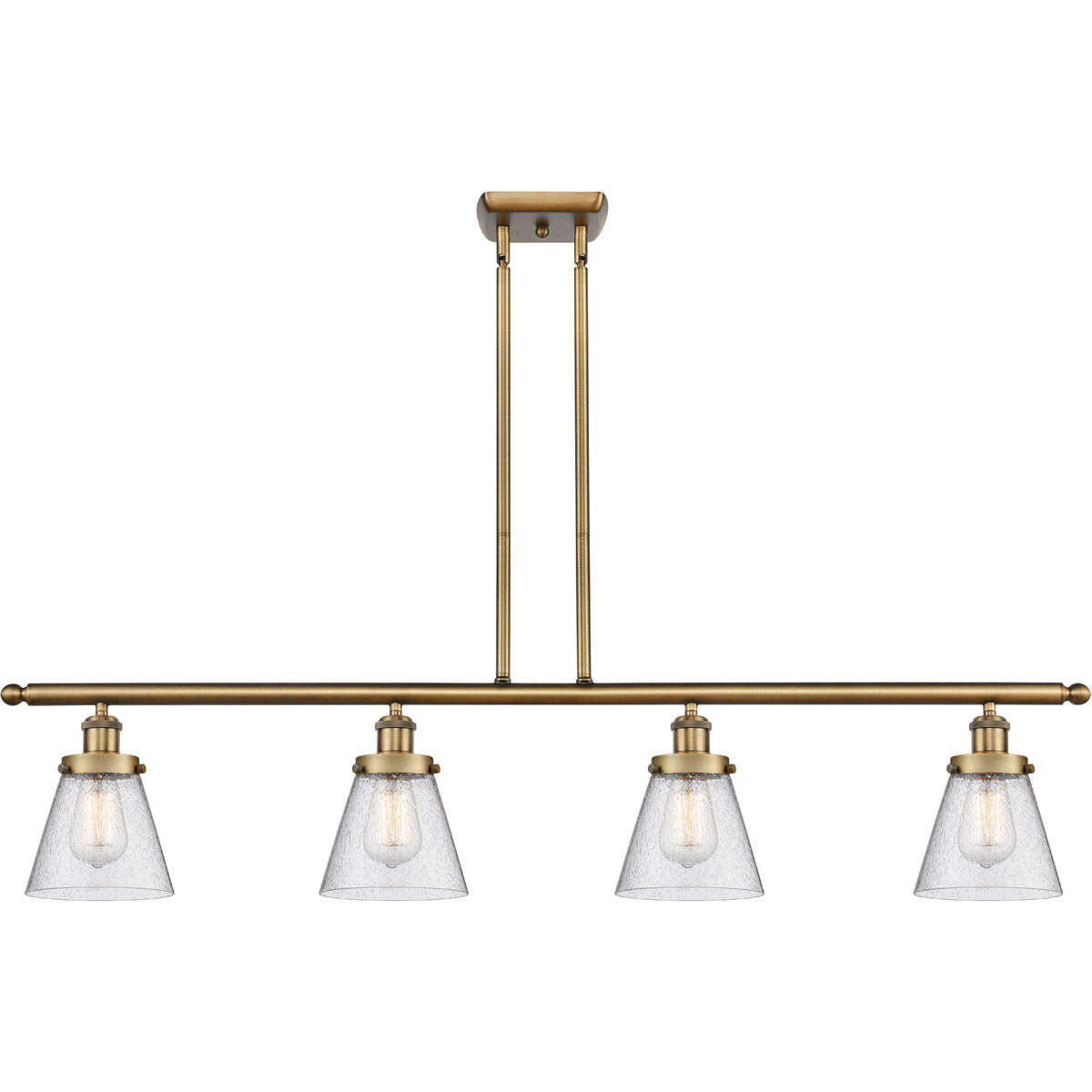 Ballston Small Cone 4 Light 48 inch Brushed Brass Island Light Ceiling Light in Seedy Glass
