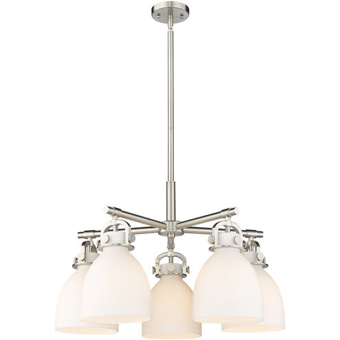 Newton Bell 5 Light 26 inch Satin Nickel Chandelier Ceiling Light in Matte White Glass