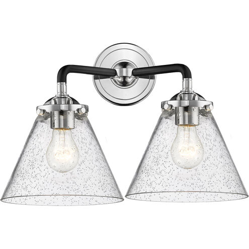 Nouveau Large Cone LED 16 inch Black Polished Nickel Bath Vanity Light Wall Light in Seedy Glass, Nouveau