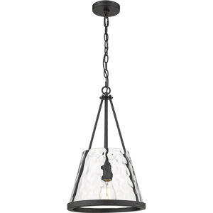 Lux 1 Light 12 inch Matte Black Mini Pendant Ceiling Light in Incandescent, Clear Water Glass