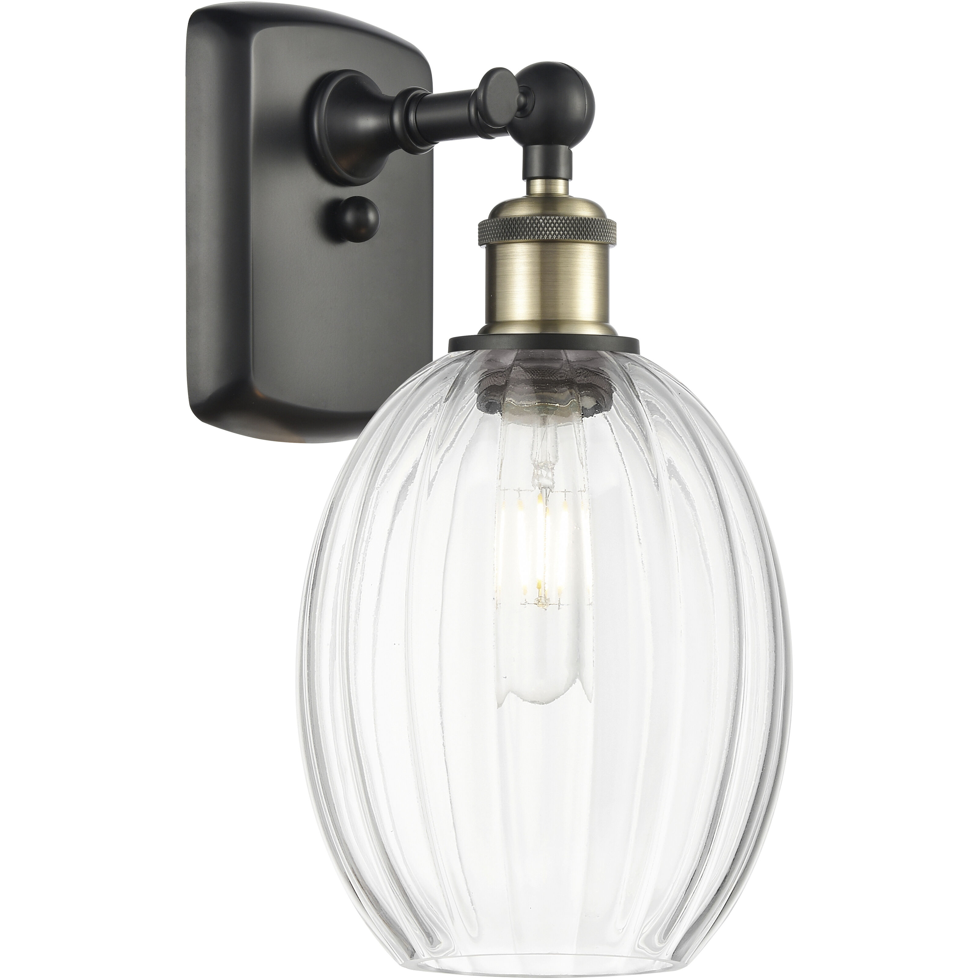 Ballston Preston Armed Sconce Wall Light in Black Antique Brass, Clear