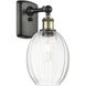 Ballston Preston Armed Sconce Wall Light in Black Antique Brass, Clear