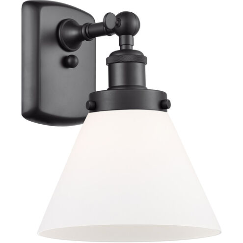 Ballston Large Cone LED 8 inch Matte Black Sconce Wall Light in Matte White Glass, Ballston